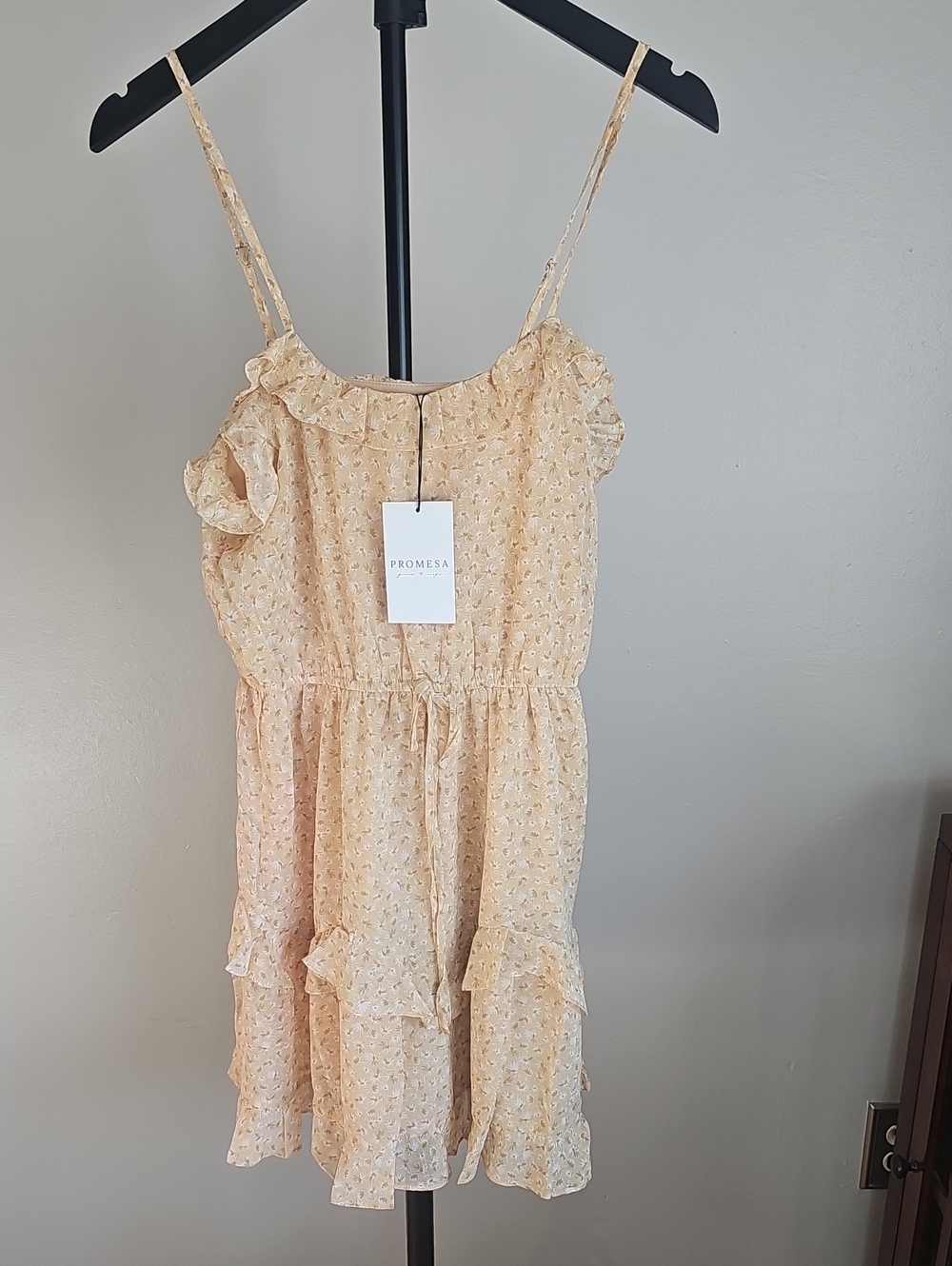 Promesa Peach Floral Ruffle Spaghetti Strap Dress
